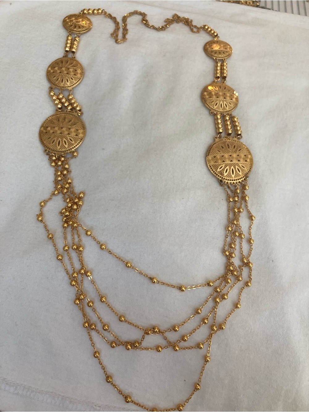Ornate Designed Swag Layered Gold Tone Vintage Necklace